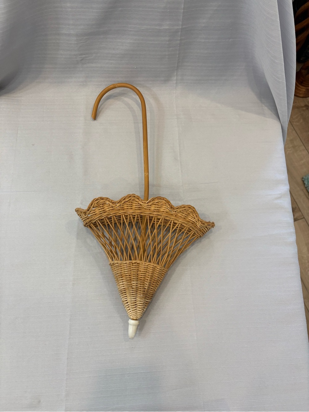 Vintage Woven Rattan Umbrella Wall Basket - Natural Brown